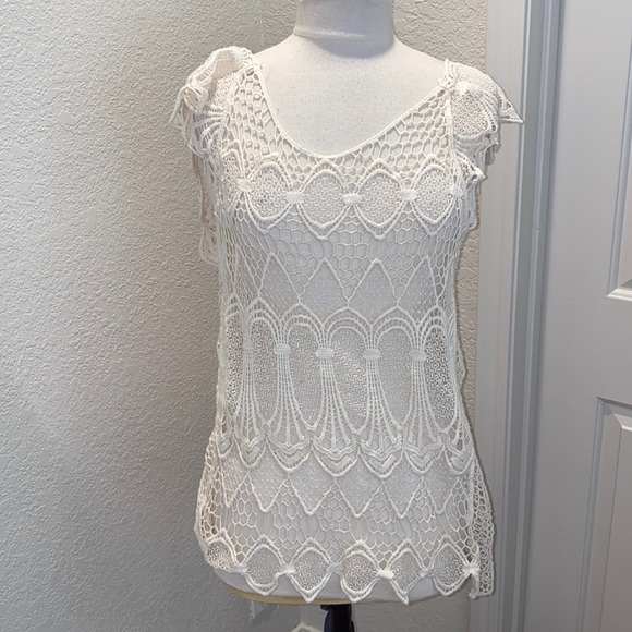 Caribbean Queen Tops - Caribbean Queen Crochet Tunic Top Cream EUC Sz S/M Cotton Women’s